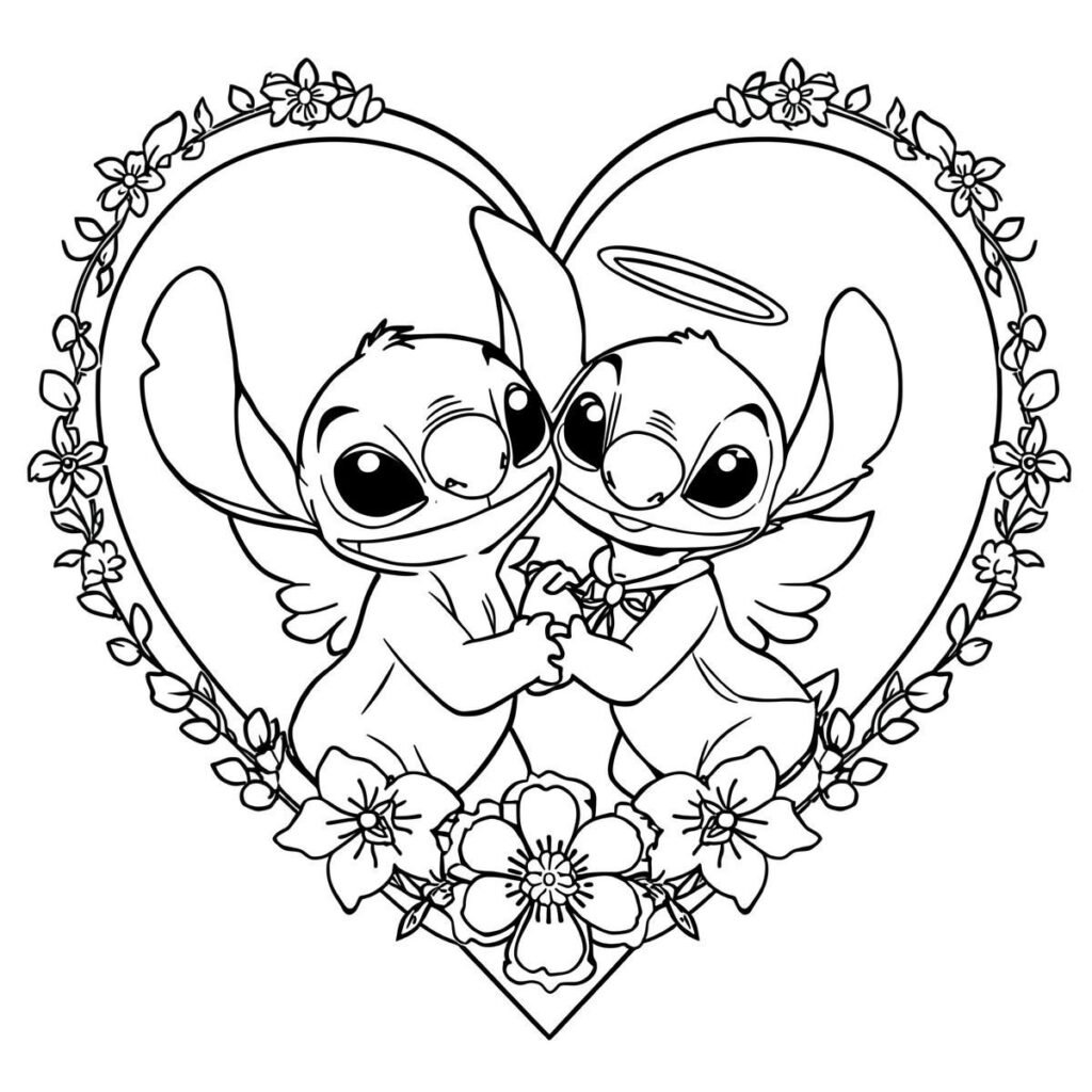 Stitch & Angel Inside Heart Frame